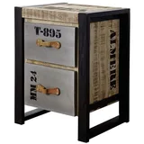 MASSIVMOEBEL24.DE | Factory Beistelltisch aus Massivholz #123 - Natur, Bedruckt | aus Mangoholz | Industrial-Stil | mit 2 Schubladen 45x40x60cm | Kleiner Tisch Couchtisch Sofatisch