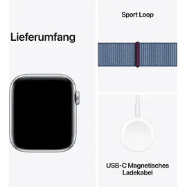 Apple Watch SE 2023 GPS 44 mm Aluminiumgehäuse silber, Sport Loop winterblau