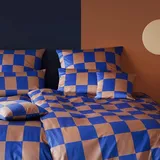 elegante Mako-Satin Bettwäsche Plenty kobalt mousse 240x220 cm + 2x 80x80 cm - blau;braun