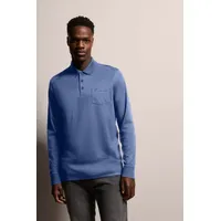 Bugatti Langarm-Poloshirt mit feiner zweifarbiger Strukturoptik grau|blau 3XL