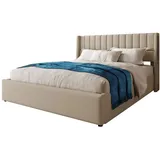 PHOEBE CAT Boxspringbett (Funktionsbett, Doppelbett Hydraulisches Bett mit Lattenrost), Polsterbett Stauraumbett 180x200 cm, Lattenrost aus Holz, Leinen beige 193.5 cm x 214.5 cm