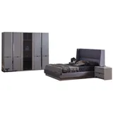 Xlmoebel Komplettschlafzimmer 4-teiliges Schlafzimmer-Set mit Bett, Kleiderschrank und Nachttischen, (4-tlg., Bett + 2x Nachttische + Kleiderschrank), Hergestellt in Europa grau