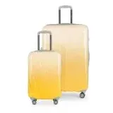 Suitline - 2er Kofferset, Kabinenkoffer 55cm + Großer Reisekoffer, Trolleys Hartschale glänzend Farbverlauf, 4 Rollen,TSA, Safari Sunrise