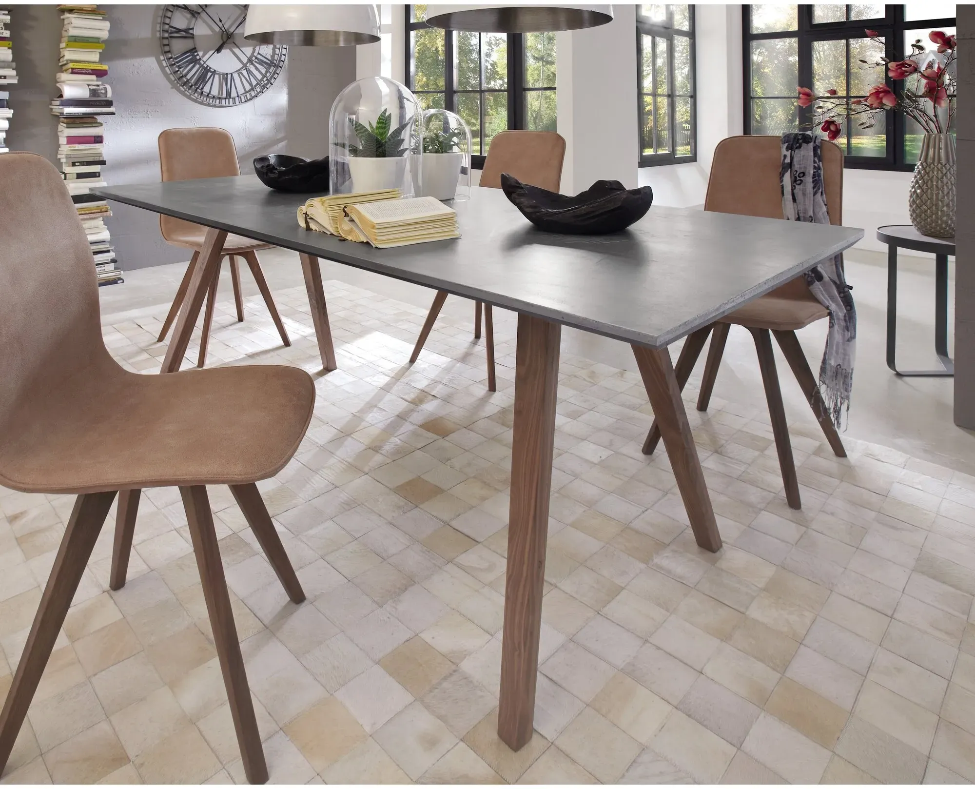 Massivholz »Stockholm« Beton Esstisch Nussbaum 220x95 cm