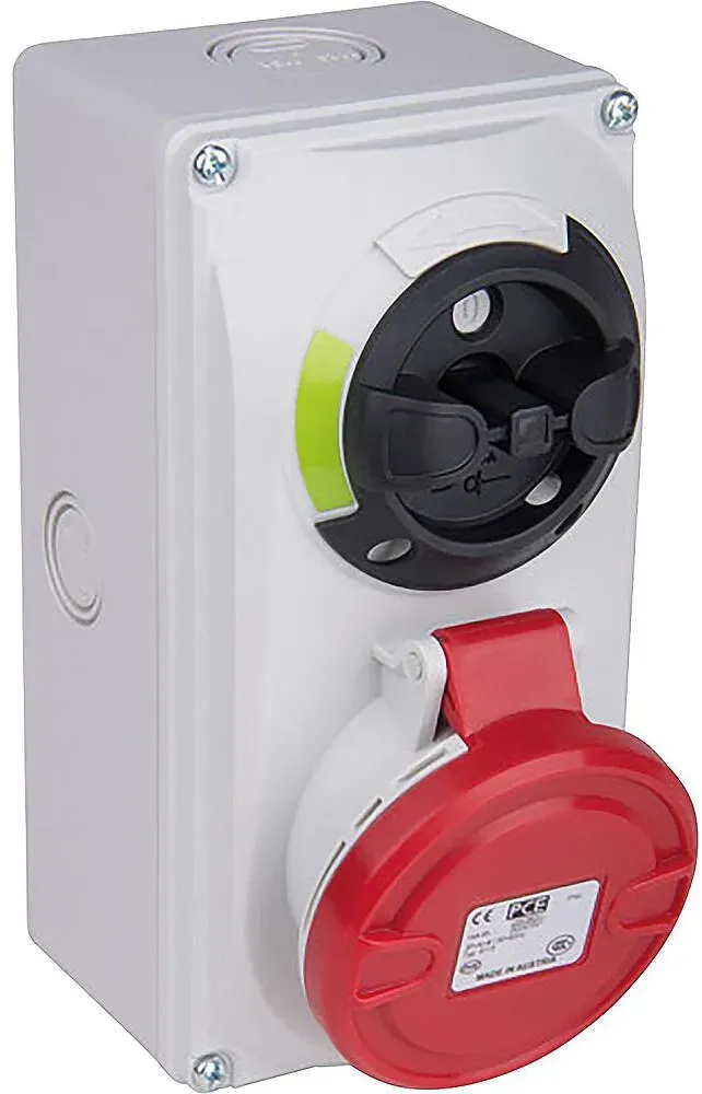CEE-Wandsteckdose 16A, 400V Abschaltbar mit Verriegelung IP44, Schraubanschluss PCE