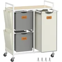 VASAGLE Wäschekorb 3 Fächer, naturbeige-taubengrau-cremeweiß