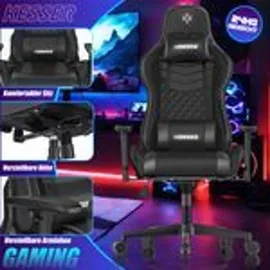 Kesser KESSER® Gaming Stuhl Ergonomisch Bürostuhl mit Kopfstütze & Lendenkissen Racing Gamer Stuhl 150kg belastbar Armlehne 360° Drehbarer Schreibtischstuhl Gaming Chair + Gummi-Rollen