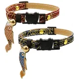 icicecream Süßes Katzenhalsband Breakaway mit Goldener Glocke & Koinobori, Japanisches Kranichmuster, Verstellbares Leder & Baumwolle Haustier Safe Halsband für Katzen Welpen Hunde 2 Stück
