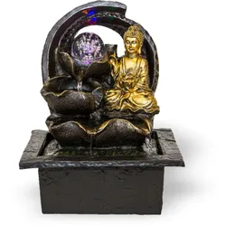 Zimmerbrunnen mit Buddha Gyan und LED Beleuchtung, Feng Shui Dekobrunnen für die Wohnung und Büro