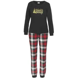 LASCANA Damen Pyjama schwarz-rot-gemustert Gr.44/46