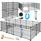 KESSER® Freigehege Gittergehege für Kaninchen aus Metallgitter XXL Kleintiergehege Meerschweinchen Gehege Freilauf, Kleintierkäfig Laufgitter Hasenstall für Innen/draußen, inkl. Komplettset & Flasche