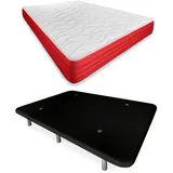 DUÉRMETE ONLINE Komplettes Bett mit wendbarer Lite-Matratze + verstärkter Polsterunterlage, Schwarz, 6 Metallbeine, 150 x 190 cm