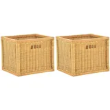 Krines Home Regalkorb 2er Set Regalkorb Aufbewahrung Korb Rattan Korbset Regal Schrankkorb (2-teiliges Set), ca. 42 x 32 x 32 cm beige