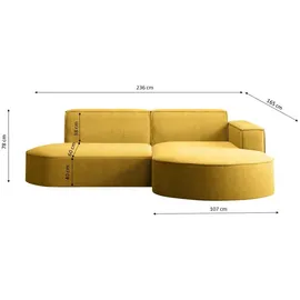 kaiser möbel Ecksofa Designer MODENA STUDIO stoff Dicker cord Poso Gelb Rechts