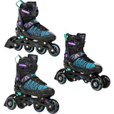Verstellbare Rollschuhe 3in1 Cande Schwarz/Mint/Lila SCHWARZ|minzblau|königliches Lila 35/39
