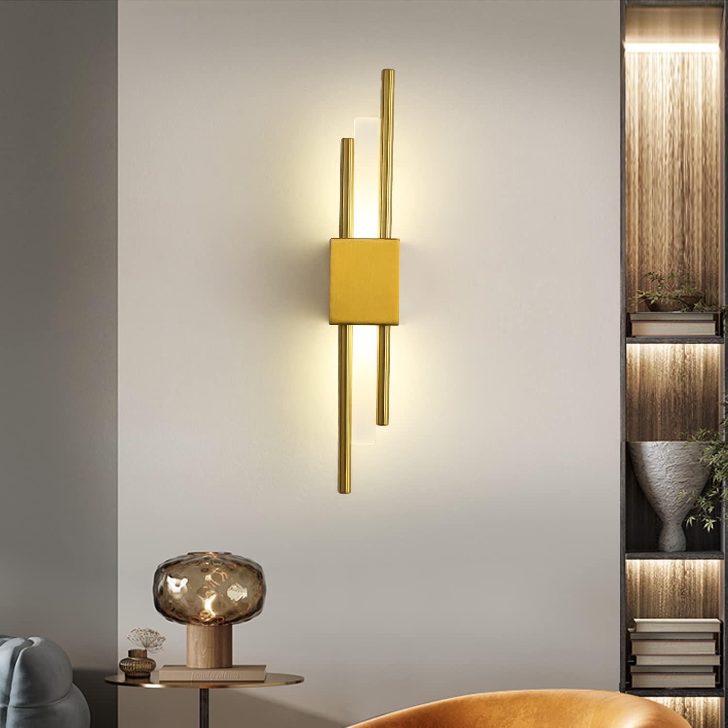 Sxtiger Moderne LED Wandleuchte Innenbeleuchtung, 50CM Gold Art Decor Wandleuchten, Acryl & Eisen Lampenkörper, Wohnzimmer Schlafzimmer Badezimmer Küche Flur Wandleuchte