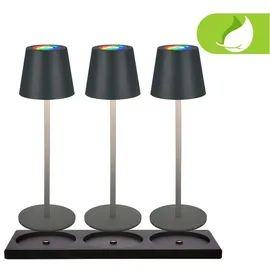 Briloner - 3x Rgbw Led Tischleuchte Kabellos Ip44 Akku Tischlampe Ladestation Gastronomie