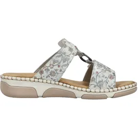 Rieker Pantolette Sommerschuh, Urlaubsschuh, Strandschuh mit floralem Muster grau 39 EU