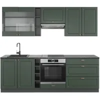 Vicco Fame-Line Küchenzeile Grün-Gold Landhaus/Anthrazit 235 cm ohne Arbeitsplatte