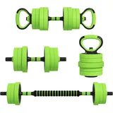4 In 1 Hanteln Set 20 Kg Verstellbare Kurzhantel & Langhantel Kettlebell Liegestützgriffe Grün