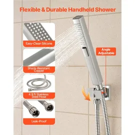 Vevor Duschsystem-Set inkl. 10 Zoll Regenduschsystem / 6 Zoll Wandmontagekopf / 2 in 1 Handbrause, drehbarer Doppelregenkopf (3 Funktionen), Messingventil und Verkleidungssatz, gebürstetes Nickel