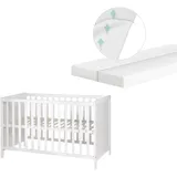 roba 2 in 1 Babybett 60 x 120 cm & safe asleep Matratze, - Gitter- & Beistellbett 6-fach Höhenverstellbar 5 Schlupfsprossen - Holz weiß,