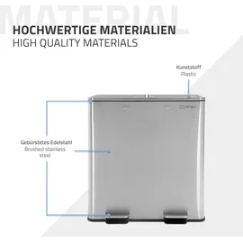 ML-Design Mülleimer Küche 2x30L Silber Mülltrennsystem 2 Fächer Treteimer