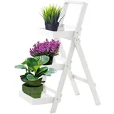 Raburg Pflanzregal 3-stöckig klappbar aus Akazienholz in Weiß für Balkon & Garten, Terrasse & Küche. Ideal als Blumenregal, Blumentreppe, Florina XL, Rab
