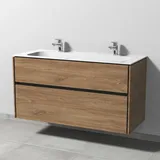 Sanipa Keramik-Waschtisch-Set mit Waschtischunterschrank „Twiga“ 119 × 50 × 61 cm in Eiche Kansas, ohne Beleuchtung