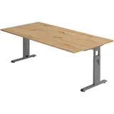 Hammerbacher OS 2E höhenverstellbarer Schreibtisch asteiche rechteckig, C-Fuß-Gestell grau 200,0 x 100,0 cm