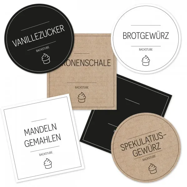 Backstube - Aufkleber für Backzutaten - Backetiketten (Set mit 120