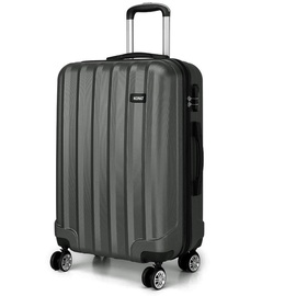 KONO Koffer Trolley Mittelgroß Hartschale ABS Reisekoffer Rollkoffer Suitcase (Grau, L)