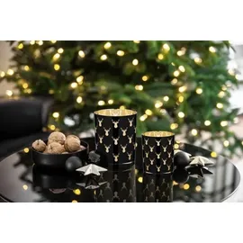 Edzard 2er-Set Teelichtglas Rosy (Höhe 8 & 13 cm), schwarz, Hirsch-Motiv