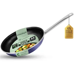 Novaliv Energiesparpfanne 24 cm Einsparung bis zu 40% - Emaillierter Stahl, Antihaft Beschichtung innen, sehr leicht zu reinigen, Blau, Pfanne für alle Herdarten Spülmaschinenfest Edelstahlgriff