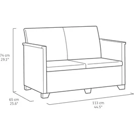 KETER Lounge Set Emma 8-teilig - graphit 2 Sessel + 2er Sofa + 1 Tisch mit Stauraum Sitzauflagen;