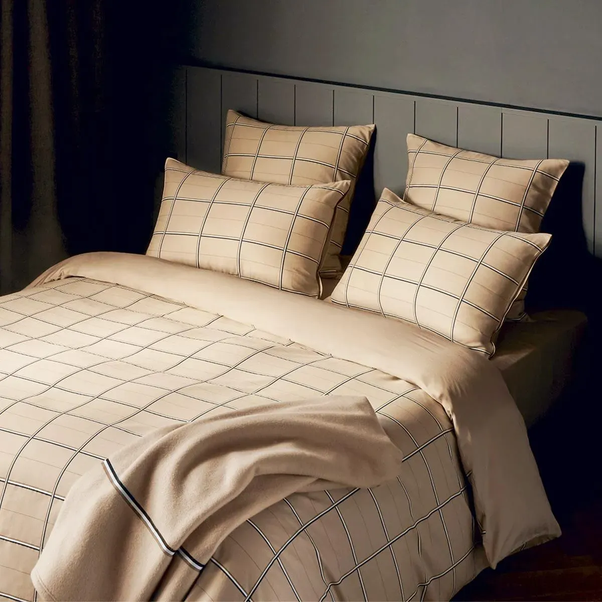 Hugo Boss Home Satin Bettwäsche Check 135x200 cm + 80x80 cm | beige - beige