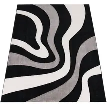 Paco Home Teppich mit Konturenschnitt Wellen Muster Schwarz Grau Weiss, Grösse:160x230 cm