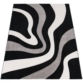 Paco Home Teppich mit Konturenschnitt Wellen Muster Schwarz Grau Weiss, Grösse:160x230 cm