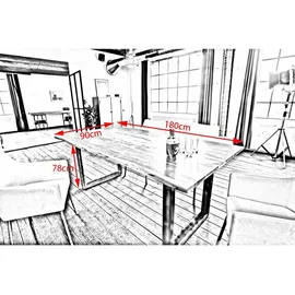 KAWOLA Esstisch massiv mit Baumkante Fuß schwarz