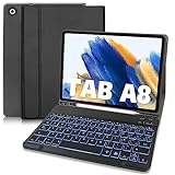 TENGWUDZ Samsung Tab A8 Hülle mit Tastatur - Tastatur Hülle mit Pencil Beleuchtete Wireless Abnehmbare Tastatur (Deutsches QWERTZ) für Samsung Galaxy Tab A8 10.5 2022 (SM-X200/X205/X207) (Schwarz)