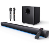 LEFANDI Soundbar Mit Subwoofer für TV Geräte, Bluetooth Lautsprecher PC Soundbar 2.1 Kanal Surround Sound mit Drahtlosem Mikrofon, Heimkino Soundsystem mit AUX,HDMI ARC, Koaxial, USB, Optischer