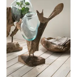 Faktorei Deko-Wurzel mit Glasvase in Tropfenform Teak-Holz, 50 cm