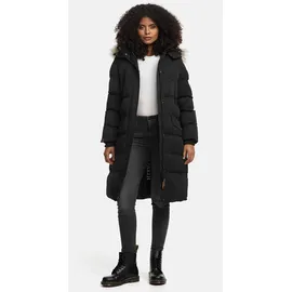 Marikoo lange Damen Winterjacke warmer Parka gesteppt mit Kapuze B890 [B890-Schneestern-Schwarz-Gr.S] - S