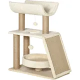 PawHut Katzen Kratzbaum Klein, 76 cm Katzenbaum mit Spielball, Sitzplatz, Indoor Kletterturm mit Bett, Kratzbrett, Kratzmöbel für Katzen bis 5 kg, - Hellbraun
