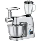 ProfiCook Knetmaschine | Universalküchenmaschine 3in1 8 Geschwindigkeitsstufen 1500 Watt 6,7 Liter Edelstahlschüsse Glas Mixer 1,5 Fleischwolf