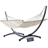 Potenza Outdoor Hängematte mit Gestell für 2 Personen I Stabhängematte XXL 220x160, 200kg I Verzinkter Hängemattengestell 220kg Wetterfest (Ecru, Basic Gestell Graphit)