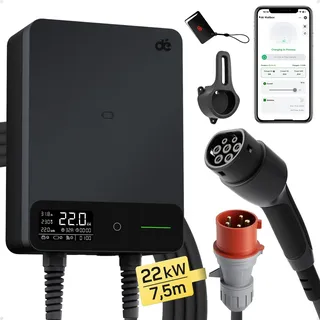 dé Wallbox 22 kW mit App und Stromzähler Typ 2 (22 kW, 32 A) 7,5 m