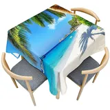 Treer Sommer Strand Druck Tischdecke Abwaschbar, Tischdecke Haben Lotuseffekt, Fleckenabweisend Spritzfest Tischdecken,Eckig Gartentischdecke für Küchendekoration Picknick (Strand 5,120x120cm)