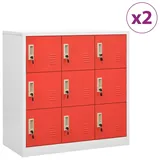 vidaXL Garderobenschrank Metall 90x45x92,5cm Hellgrau/Rot 9 Fächer