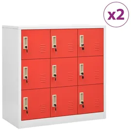vidaXL Garderobenschrank Metall 90x45x92,5cm Hellgrau/Rot 9 Fächer